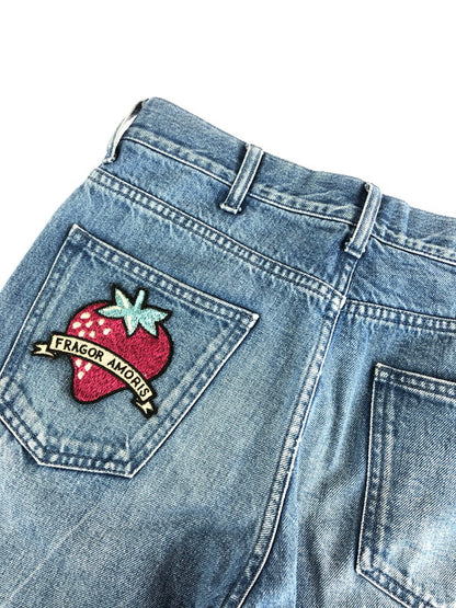 【中古品】【メンズ】 GUCCI グッチ BUTTON FLY DENIM PANTS 557960 ボタンフライデニムパンツ ボトムス ストロベリー刺繍  152-240831-mo-10-tag サイズ：23 カラー：インディゴ 万代Net店