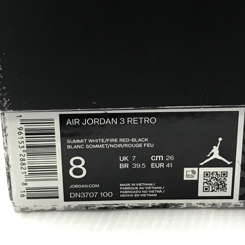 【中古品】【メンズ】 NIKE ナイキ AIR JORDAN 3 RETRO DN3707-100 エア ジョーダン 3 レトロ スニーカー 靴 160-250124-hi-02-tag サイズ：26cm US 8 カラー：SUMMIT WHITE/FIRE RED-BLACK 万代Net店