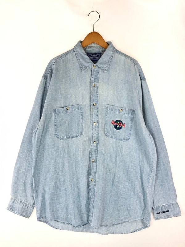 【中古品】【メンズ】  HARD ROCK CAFE ハード ロック カフェ デニムシャツ 長袖 シャツ トップス 146-240904-yk-9-tag サイズ：L カラー：ライトインディゴ 万代Net店