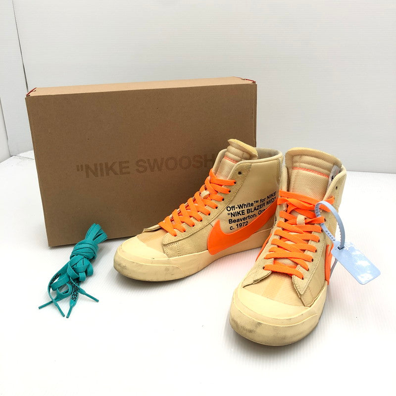 【中古品】【メンズ】 NIKE ナイキ × OFF-WHITE オフホワイト 別注 コラボ THE 10 : NIKE BLAZER MID AA3832-700 ブレザー ミッド スニーカー 靴 160-240905-yk-12-tag サイズ：27.5cm/US9.5 カラー："OFF WHITE" CANVAS/TOTAL ORANGE 万代Net店