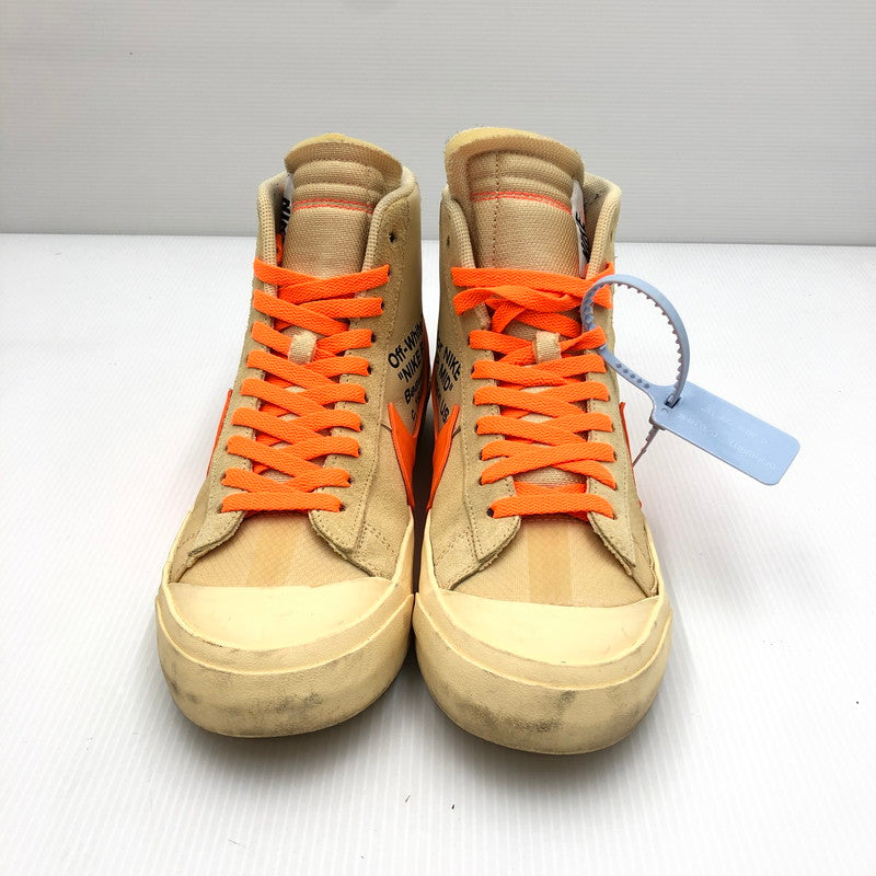 【中古品】【メンズ】 NIKE ナイキ × OFF-WHITE オフホワイト 別注 コラボ THE 10 : NIKE BLAZER MID AA3832-700 ブレザー ミッド スニーカー 靴 160-240905-yk-12-tag サイズ：27.5cm/US9.5 カラー："OFF WHITE" CANVAS/TOTAL ORANGE 万代Net店