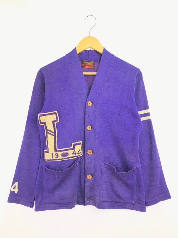 【現状渡し品】【メンズ】 O'SHEA KNITTING MILLS オーシャ ニッティング ミルズ 40's LETTERED CARDIGAN 40年代 レタード カーディガン トップス ヴィンテージ 146-260820-rt-01-tag サイズ：38 カラー：パープル 万代Net店