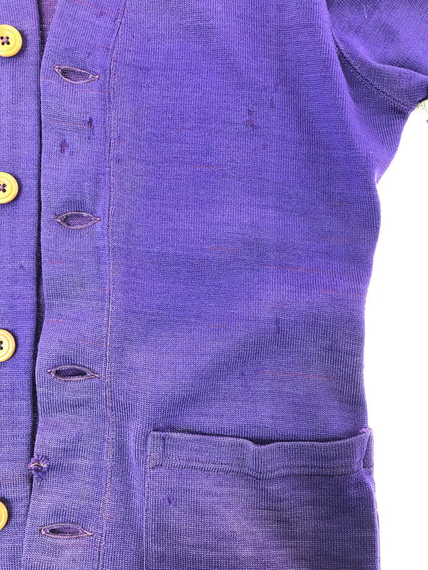 【現状渡し品】【メンズ】 O'SHEA KNITTING MILLS オーシャ ニッティング ミルズ 40's LETTERED CARDIGAN 40年代 レタード カーディガン トップス ヴィンテージ 146-260820-rt-01-tag サイズ：38 カラー：パープル 万代Net店