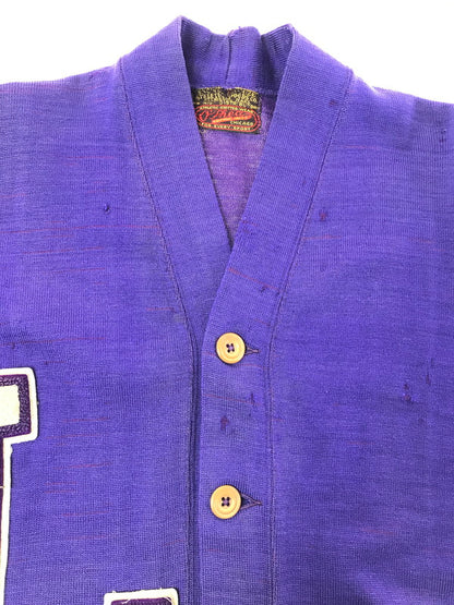 【現状渡し品】【メンズ】 O'SHEA KNITTING MILLS オーシャ ニッティング ミルズ 40's LETTERED CARDIGAN 40年代 レタード カーディガン トップス ヴィンテージ 146-260820-rt-01-tag サイズ：38 カラー：パープル 万代Net店