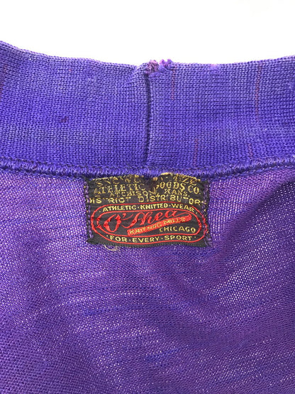 【現状渡し品】【メンズ】 O'SHEA KNITTING MILLS オーシャ ニッティング ミルズ 40's LETTERED CARDIGAN 40年代 レタード カーディガン トップス ヴィンテージ 146-260820-rt-01-tag サイズ：38 カラー：パープル 万代Net店