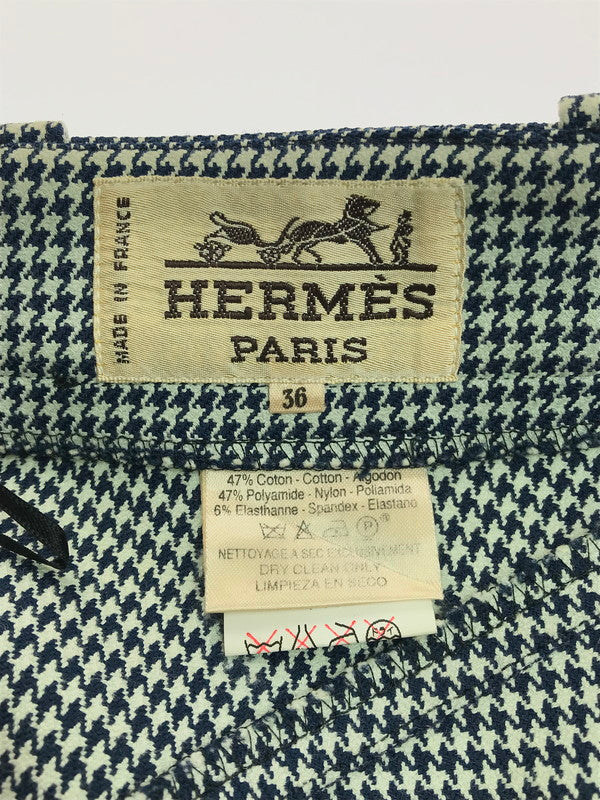 【現状渡し品】【レディース】 HERMES エルメス HOUNDSTOOTH SLACKS 千鳥格子柄スラックス ボトムス 168-250115-hi-29-tag サイズ：36 カラー：アイボリー/ネイビー 万代Net店