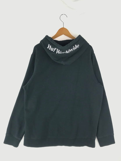 【中古品】【メンズ】 HUF ハフ ESSENTIALS BOX LOGO PULLOVER HOODIE エッセンシャルズ ボックスロゴ プルオーバー フーディトップス 142-241017-mo-18-tag サイズ：XL カラー：ブラック 万代Net店