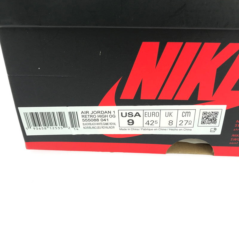 【中古美品】【メンズ】 NIKE ナイキ AIR JORDAN 1 RETRO HIGH OG 555088-041 エアジョーダン 1 レトロ ハイ オリジナル スニーカー 靴 160-241017-yk-02-tag サイズ：27cm / US 9 カラー："ROYAL TOE" BLACK/BLACK-WHITE-GAME ROYAL 万代Net店