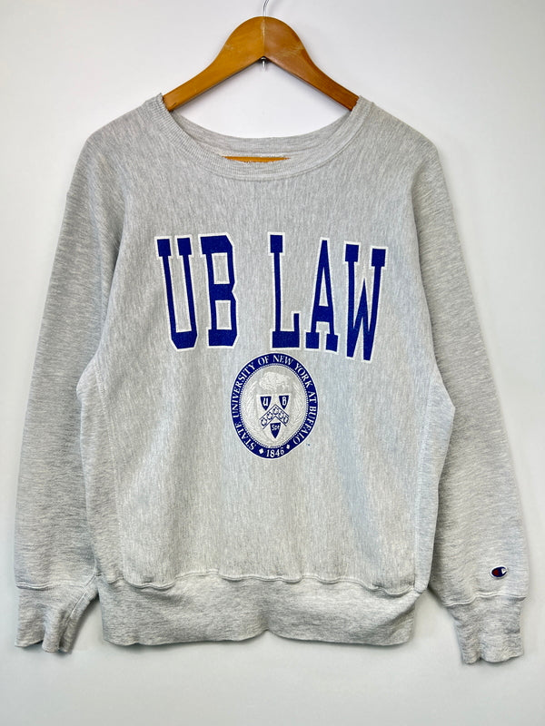 【中古品】【メンズ】 Champion チャンピオン90's REVERSE WEAVE CREWNECK SWEATSHIRT UNIVERSITY AT BUFFALO 90年代 リバースウィーブ クルーネックスウェットシャツ トップス トレーナー USA製 刺繍タグ 146-260710-kk-10-hon サイズ：L カラー：グレー 万代Net店