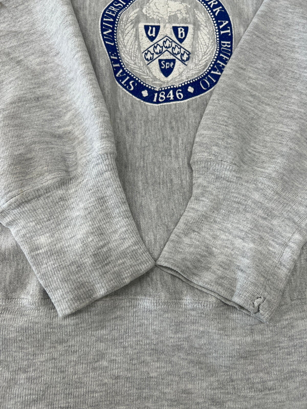 【中古品】【メンズ】 Champion チャンピオン90's REVERSE WEAVE CREWNECK SWEATSHIRT UNIVERSITY AT BUFFALO 90年代 リバースウィーブ クルーネックスウェットシャツ トップス トレーナー USA製 刺繍タグ 146-260710-kk-10-hon サイズ：L カラー：グレー 万代Net店