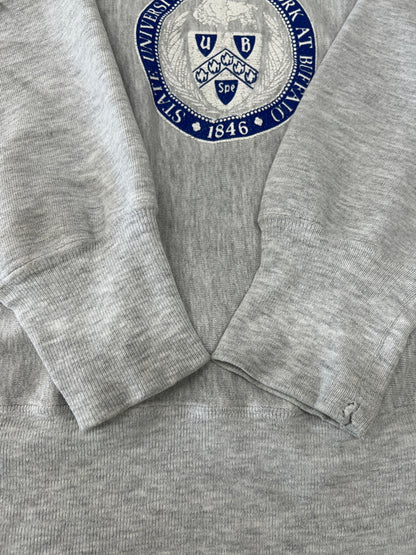 【中古品】【メンズ】 Champion チャンピオン90's REVERSE WEAVE CREWNECK SWEATSHIRT UNIVERSITY AT BUFFALO 90年代 リバースウィーブ クルーネックスウェットシャツ トップス トレーナー USA製 刺繍タグ 146-260710-kk-10-hon サイズ：L カラー：グレー 万代Net店