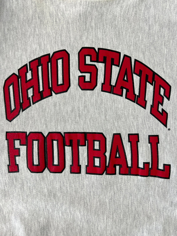 【中古品】【メンズ】 Champion チャンピオン90's REVERSE WEAVE CREWNECK SWEATSHIRT OHIO STATE FOOT BALL 90年代 リバースウィーブ クルーネックスウェットシャツ トップス トレーナー USA製 刺繍タグ 146-260710-kk-11-hon サイズ：XXL カラー：グレー 万代Net店