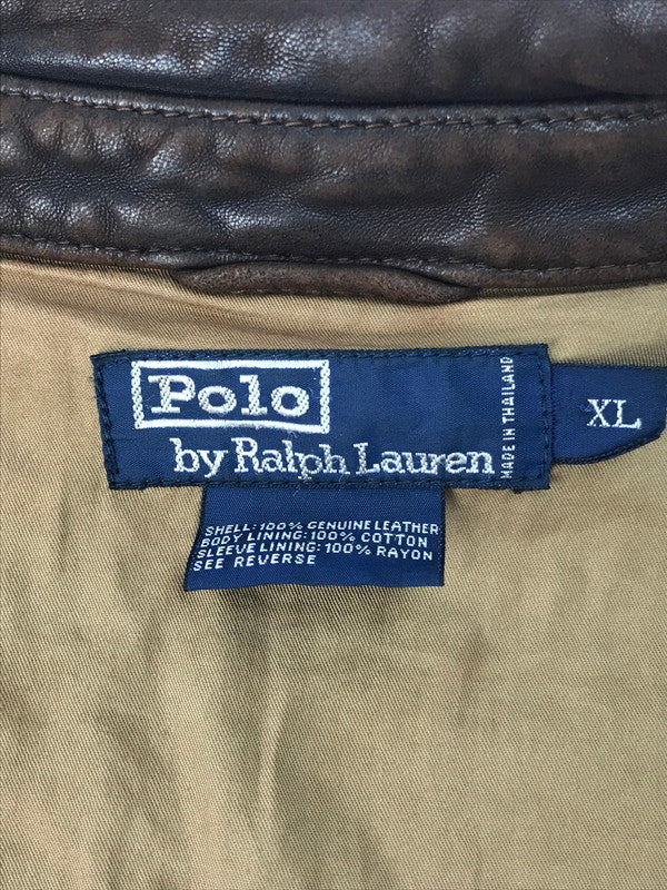 【現状渡し品】【メンズ】 POLO RALPH LAUREN ポロ・ラルフローレン 90's LEATHER JACKET 90年代 レザージャケット アウター 146-250216-na-02-tag サイズ：XL カラー：ブラウン 万代Net店