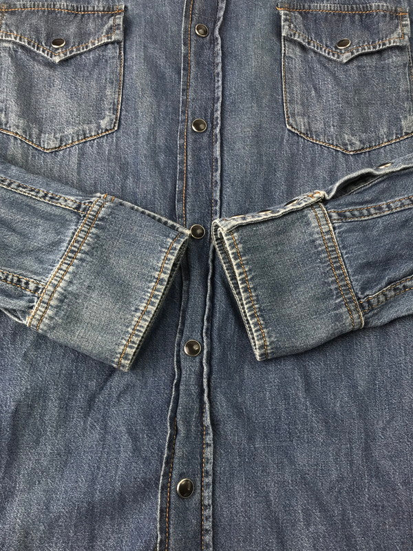 【中古品】【メンズ】 SAINT LAURENT サンローラン DENIM WESTERN SHIRT デニムウエスタンシャツ 長袖 トップス 141-250106-mo-11-tag サイズ：L カラー：ブルー 万代Net店