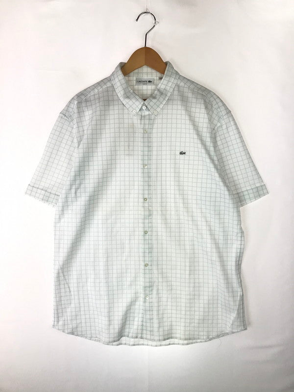 【中古美品】【メンズ】 LACOSTE ラコステ SLIM FIT CHECK SHIRT PH794E スリムフィット チェックシャツ 半袖シャツ トップス 147-241126-yk-13-tag サイズ：XL カラー：ホワイト/ライトブルー 万代Net店