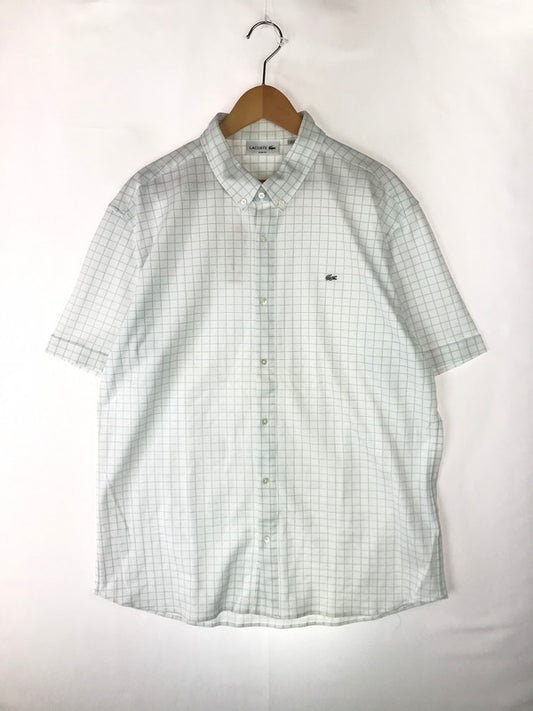 【中古美品】【メンズ】 LACOSTE ラコステ SLIM FIT CHECK SHIRT PH794E スリムフィット チェックシャツ 半袖シャツ トップス 147-241126-yk-13-tag サイズ：XL カラー：ホワイト/ライトブルー 万代Net店