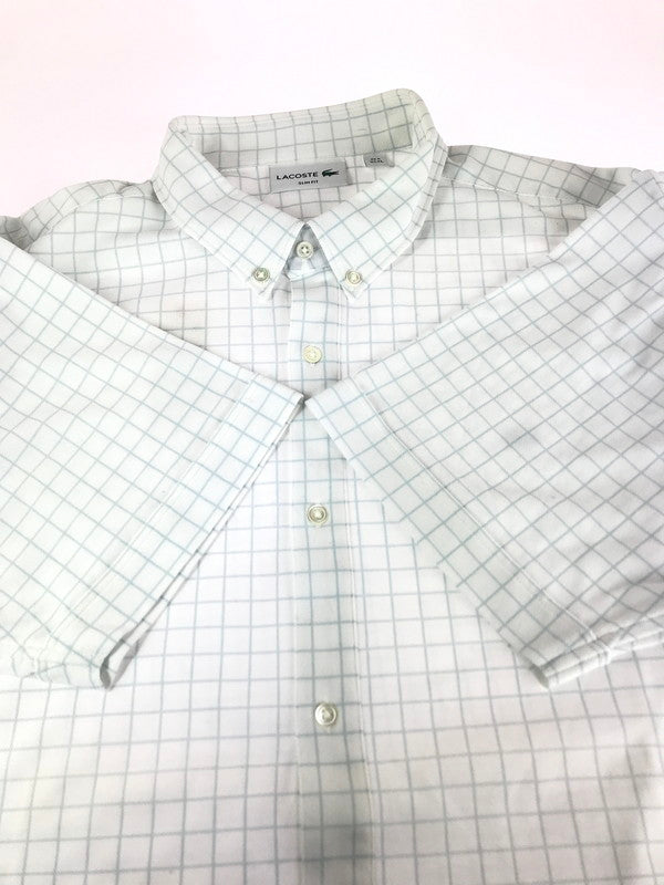 【中古美品】【メンズ】 LACOSTE ラコステ SLIM FIT CHECK SHIRT PH794E スリムフィット チェックシャツ 半袖シャツ トップス 147-241126-yk-13-tag サイズ：XL カラー：ホワイト/ライトブルー 万代Net店