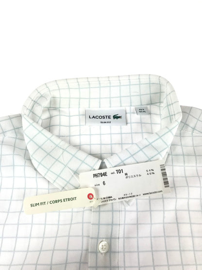 【中古美品】【メンズ】 LACOSTE ラコステ SLIM FIT CHECK SHIRT PH794E スリムフィット チェックシャツ 半袖シャツ トップス 147-241126-yk-13-tag サイズ：XL カラー：ホワイト/ライトブルー 万代Net店