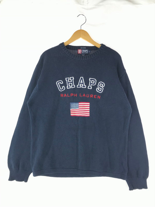 【中古品】【メンズ】  CHAPS RALPH LAUREN チャップスラルフローレン 90’S 星条旗柄 コットンニット セーター 146-241203-na-11-tag サイズ：L カラー：ネイビー 万代Net店