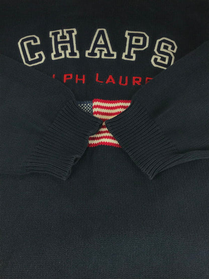 【中古品】【メンズ】  CHAPS RALPH LAUREN チャップスラルフローレン 90’S 星条旗柄 コットンニット セーター 146-241203-na-11-tag サイズ：L カラー：ネイビー 万代Net店