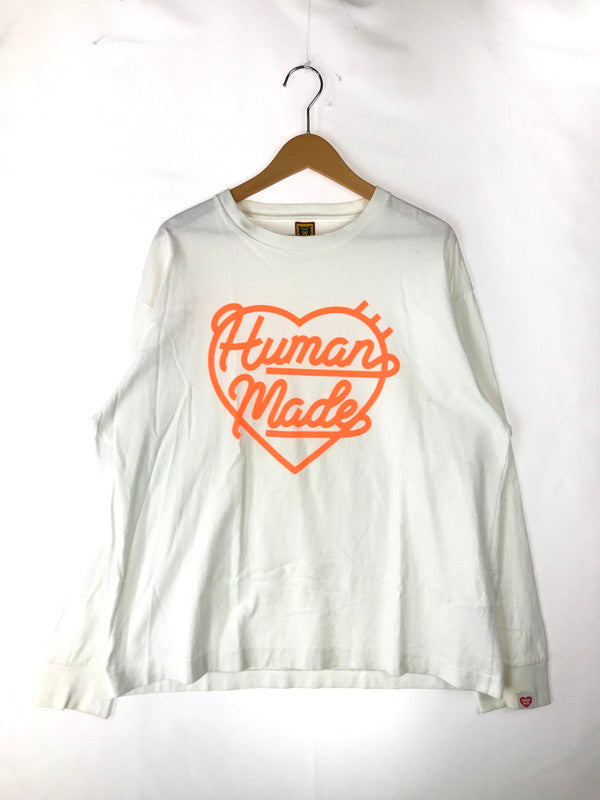 【中古品】【メンズ】 HUMAN MADE ヒューマンメード HEART L/S T-SHIRT ハート ロングスリーブ Tシャツ トップス カットソー 142-241130-mo-06-tag サイズ：XL カラー：ホワイト 万代Net店