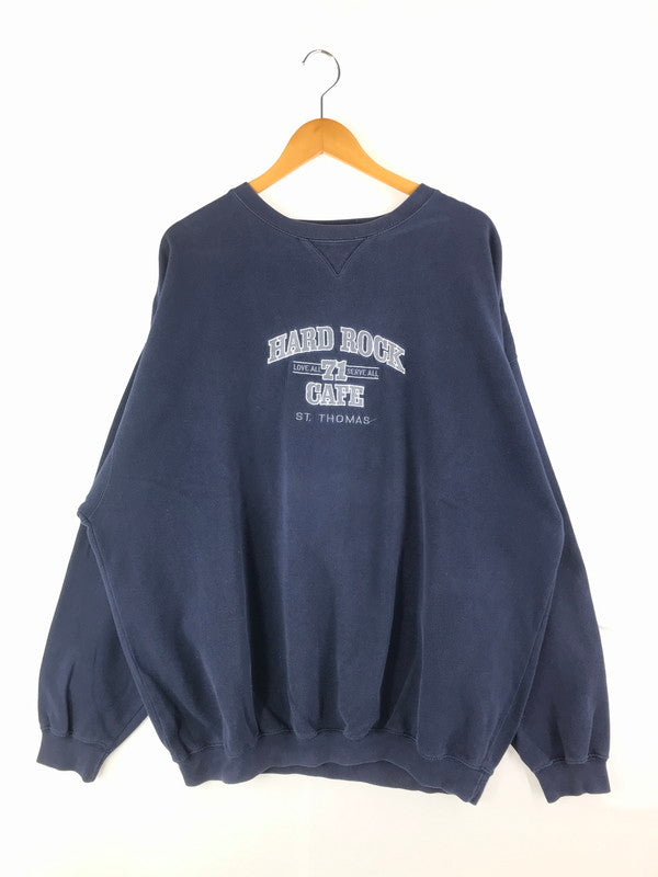 【中古品】【メンズ】 HARD ROCK CAFE ハード ロック カフェ LOGO CREWNECK SWEATSHIRT 前V ロゴクルーネック スウェット トップス トレーナー 146-250121-yk-10-tag サイズ：XXL カラー：ネイビー 万代Net店