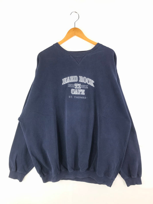 【中古品】【メンズ】 HARD ROCK CAFE ハード ロック カフェ LOGO CREWNECK SWEATSHIRT 前V ロゴクルーネック スウェット トップス トレーナー 146-250121-yk-10-tag サイズ：XXL カラー：ネイビー 万代Net店