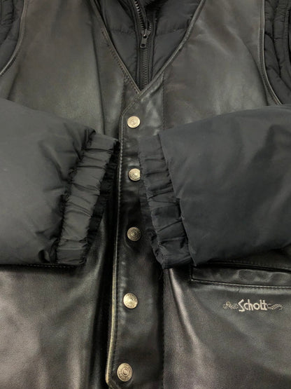 【中古品】【メンズ】 schott ショット DOWN JACKET LOT.1255 2WAY レザー切替 ダウンジャケット アウター 145-250112-mo-18-tag サイズ：40 カラー：ブラック 万代Net店