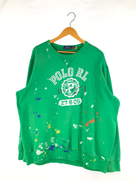 【中古品】【メンズ】 POLO RALPH LAUREN ポロ・ラルフローレン PAINT SPLATTER SWEAT クルーネック ペイント加工スウェット トレーナー 147-241225-hi-23-tag サイズ：XL カラー：グリーン 万代Net店