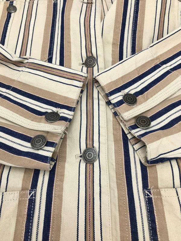 【中古品】【メンズ】 RALPH LAUREN ラルフローレン STRIPE COVERALL JACKET ストライプ柄 カバーオールジャケット 革パッチ 襟コーデュロイ ライトアウター 146-241215-hi-11-tag サイズ：M カラー：ベージュ 万代Net店