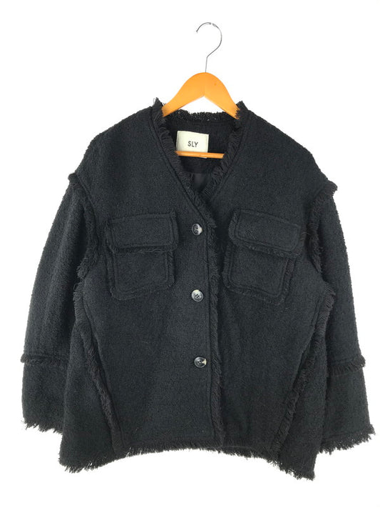 【中古品】【レディース】 SLY スライ TWEED NO COLLAR JACKET 030FAR03-1000 ツイード ノーカラー ジャケット アウター 169-250111-na-08-tag サイズ：F カラー：ブラック 万代Net店