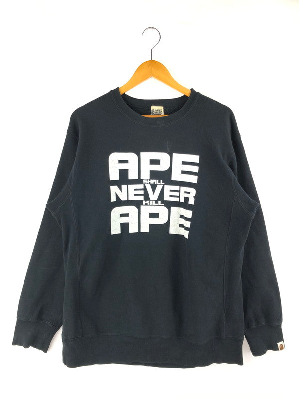 【中古品】【メンズ】 A BATHING APE アベイシングエイプ 00’S APE SHALL NEVER KILL APE PRINT SWEAT 00年代 エイプ シャル ネバー キル エイププリント スウェット トップス トレーナー 142-250119-mo-15-tag サイズ：L カラー：ブラック 万代Net店