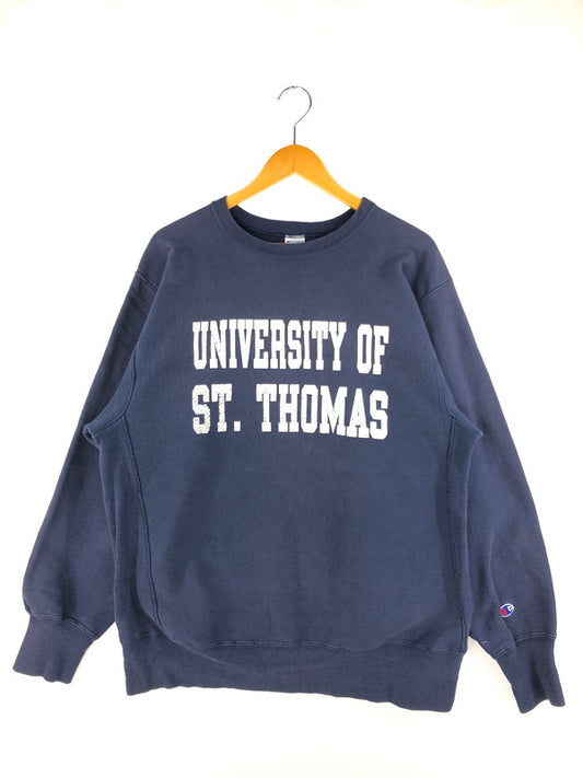 【中古品】【メンズ】 Champion チャンピオン 90's REVERSE WEAVE SWEAT UNIVERSITY OF ST.THOMAS 90年代 リバースウィーブスウェット カレッジロゴ トレーナー 刺繍タグ 146-241218-hi-04-tag サイズ：XXL カラー：ネイビー 万代Net店