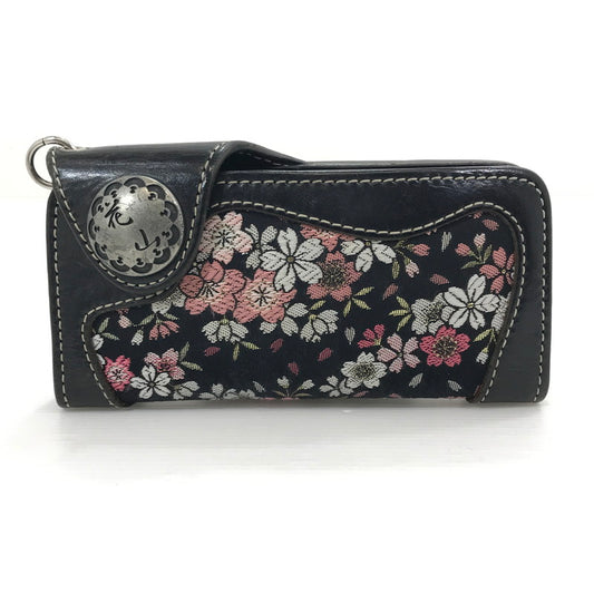 【中古品】【メンズ】 花山 KAZAN 京桜金襴 桜刺繍 ロングウォレット W-9AK-KZ 和柄 二つ折り 長財布 200-250112-hi-39-tag カラー：ブラック 万代Net店