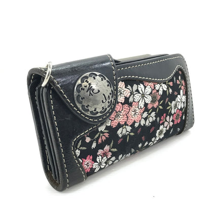 【中古品】【メンズ】  花山 KAZAN 京桜金襴 桜刺繍 ロングウォレット W-9AK-KZ 和柄 二つ折り 長財布 200-250112-hi-39-tag カラー：ブラック 万代Net店