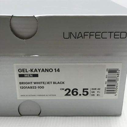 【中古品】【メンズ】 asics アシックス × UNAFFECTED アンアフェクテッド コラボ GEL-KAYANO 14 GALAXY WHITE 1201A922-100 ゲルカヤノ14 ギャラクシーホワイト スニーカー 靴 162-241226-hi-30-tag サイズ：26.5cm US 8 1/2 カラー：RIGH WHITE/JET BLACK 万代Net店