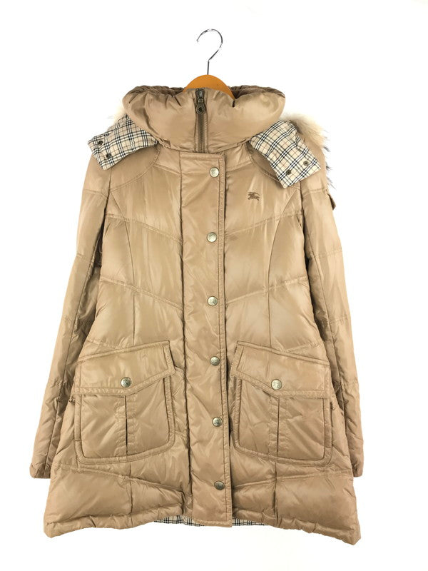 【現状渡し品】【レディース】 BURBERRY BLUE LABEL バーバリーブルーレーベル LONG DOWN JACKET FRF02-620-40 ロングダウンジャケット ダウンコート 裏地ノバチェック ラクーンファー アウター 169-241228-hi-10-tag サイズ：38 カラー：ベージュ 万代Net店