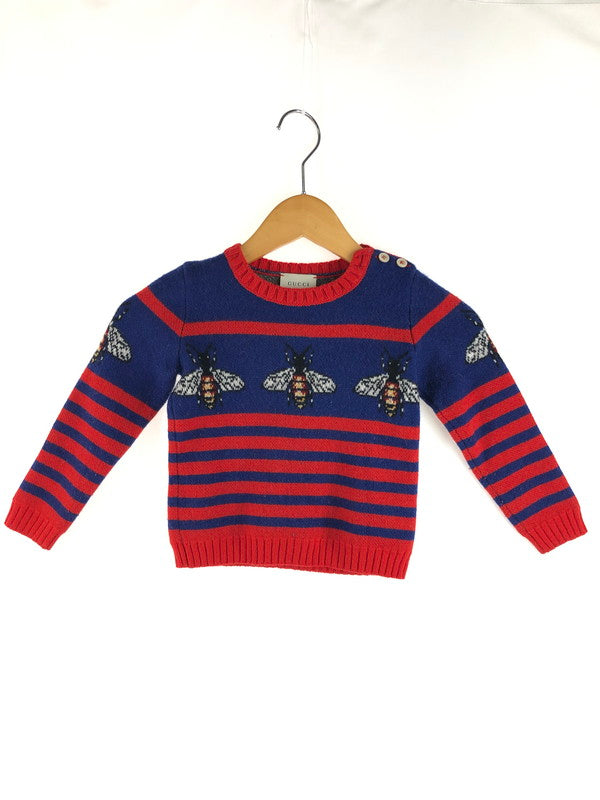 【中古品】【キッズ】 GUCCI グッチ kid's BEE DESIGN STRIPED KNIT SWEATER S515925 X1582 キッズ 蜂デザイン ボーダーニットセーター トップス 173-250626-rt-01-tag サイズ：36 カラー：ブルー/レッド 万代Net店