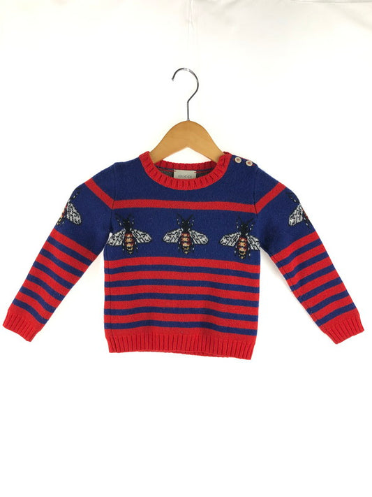 【中古品】【キッズ】 GUCCI グッチ kid's BEE DESIGN STRIPED KNIT SWEATER S515925 X1582 キッズ 蜂デザイン ボーダーニットセーター トップス 173-250626-rt-01-tag サイズ：36 カラー：ブルー/レッド 万代Net店