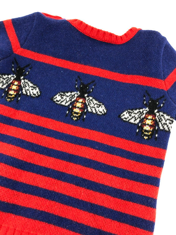 【中古品】【キッズ】 GUCCI グッチ kid's BEE DESIGN STRIPED KNIT SWEATER S515925 X1582 キッズ 蜂デザイン ボーダーニットセーター トップス 173-250626-rt-01-tag サイズ：36 カラー：ブルー/レッド 万代Net店
