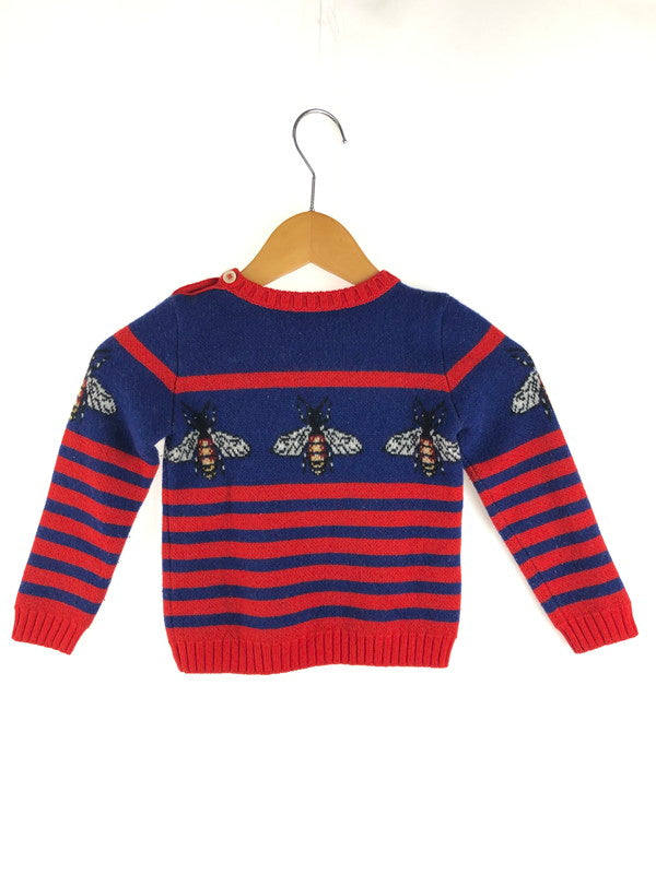 【中古品】【キッズ】 GUCCI グッチ kid's BEE DESIGN STRIPED KNIT SWEATER S515925 X1582 キッズ 蜂デザイン ボーダーニットセーター トップス 173-250626-rt-01-tag サイズ：36 カラー：ブルー/レッド 万代Net店