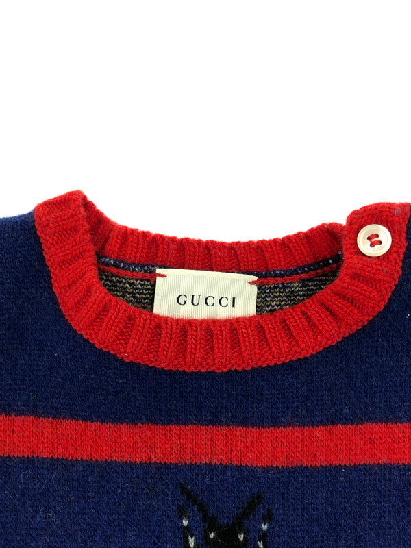 【中古品】【キッズ】 GUCCI グッチ kid's BEE DESIGN STRIPED KNIT SWEATER S515925 X1582 キッズ 蜂デザイン ボーダーニットセーター トップス 173-250626-rt-01-tag サイズ：36 カラー：ブルー/レッド 万代Net店