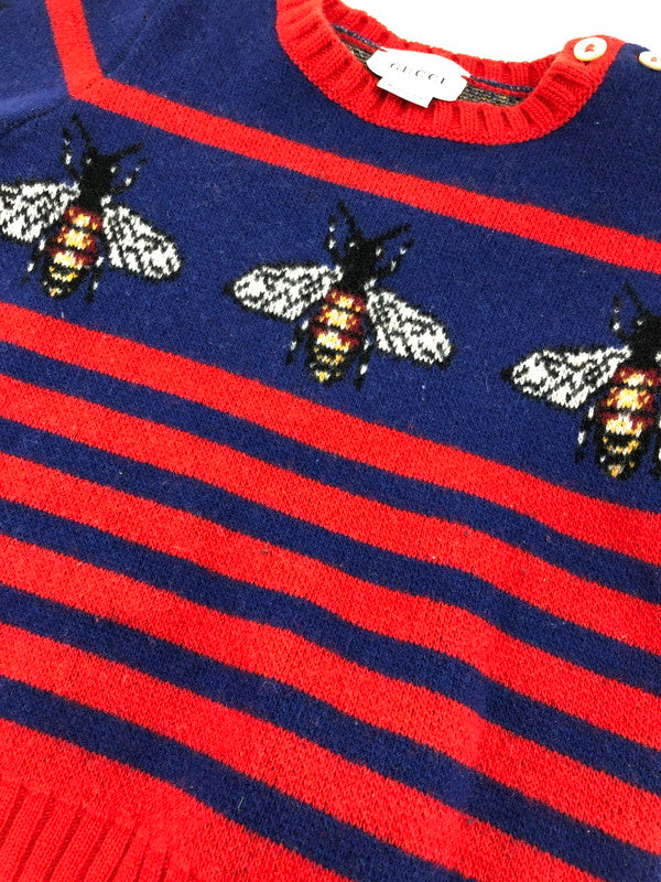 【中古品】【キッズ】 GUCCI グッチ kid's BEE DESIGN STRIPED KNIT SWEATER S515925 X1582 キッズ 蜂デザイン ボーダーニットセーター トップス 173-250626-rt-01-tag サイズ：36 カラー：ブルー/レッド 万代Net店