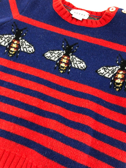 【中古品】【キッズ】 GUCCI グッチ kid's BEE DESIGN STRIPED KNIT SWEATER S515925 X1582 キッズ 蜂デザイン ボーダーニットセーター トップス 173-250626-rt-01-tag サイズ：36 カラー：ブルー/レッド 万代Net店