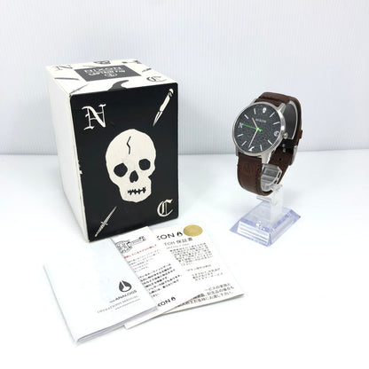 【中古品】【メンズ】 NIXON ニクソン × CAPTAIN FIN キャプテンフィン 別注 コラボ THE PORTER LEATHER ポーターレザー アナログ クォーツ 腕時計 198-250311-yk-17-tag カラー：シルバー/ブラウン 万代Net店