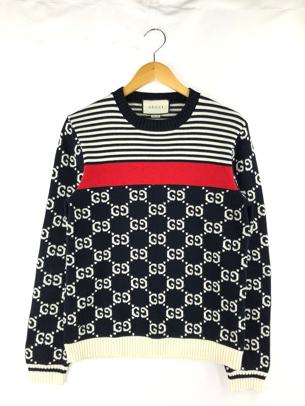 【中古品】【メンズ】 GUCCI グッチ GG JACQUARD BORDER KNIT496458 GGジャガード ボーダーニット セーター 141-250118-hi-16-tag カラー：ホワイト/ブラック 万代Net店