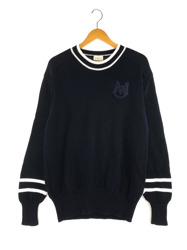 【中古美品】【メンズ】 MONCLER モンクレール GIROCOLLO TRICOT I20919C00002 M1509 モノグラムパッチ コットンベルベット ニット セーター トップス 141-250201-hi-01-tag サイズ：XL カラー：ネイビー 万代Net店