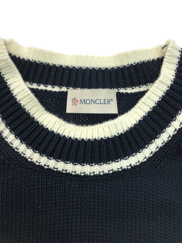 【中古美品】【メンズ】 MONCLER モンクレール GIROCOLLO TRICOT I20919C00002 M1509 モノグラムパッチ コットンベルベット ニット セーター トップス 141-250201-hi-01-tag サイズ：XL カラー：ネイビー 万代Net店