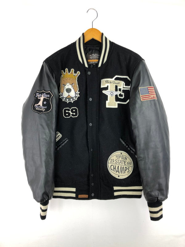 【現状渡し品】【メンズ】 TOPGUN トップガン VARSITY JACKET ワッペン付き 切り替え バーシティジャケット スタジャン アウター 145-250201-hi-08-tag サイズ：L カラー：ブラック 万代Net店