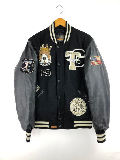 【現状渡し品】【メンズ】 TOPGUN トップガン VARSITY JACKET ワッペン付き 切り替え バーシティジャケット スタジャン アウター 145-250201-hi-08-tag サイズ：L カラー：ブラック 万代Net店